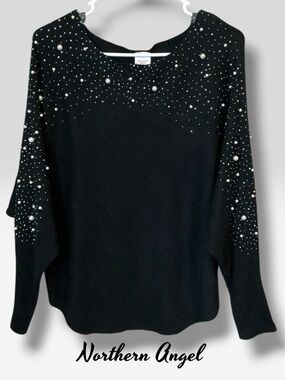 Northern Angel Black Pearl-Embellished Scoop-Neck Sweater